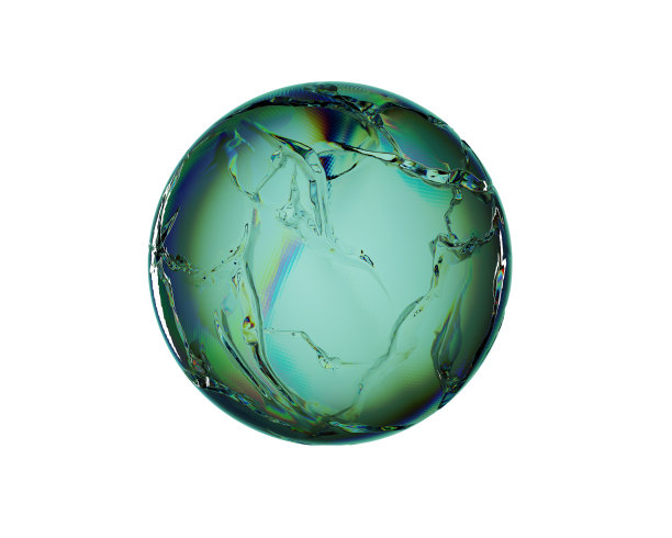 在白色背景上有裂缝和分散效果的绿色玻璃球。三维渲染图片下载
