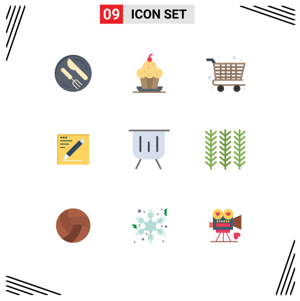 可编辑线包9个简单的平面颜色图片下载