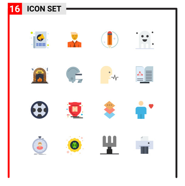 为万圣节设置16个平面颜色网格图片下载