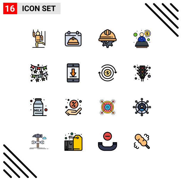 16主题平色填充线条和可编辑图片下载