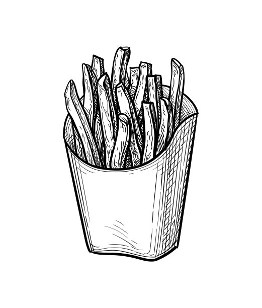 炸薯条的水墨画。图片下载