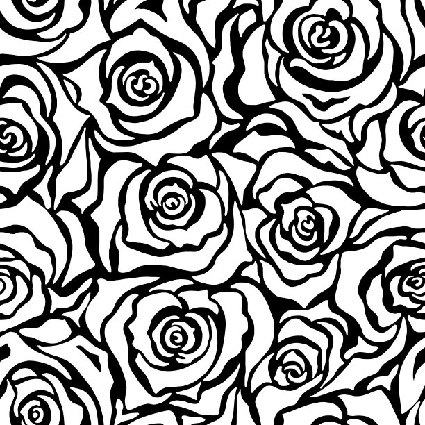 无缝图案与玫瑰，牡丹，抽象，几何图案上的白色背景。手绘水墨插画。设计墙纸，包装，包装，模板，封面图片下载