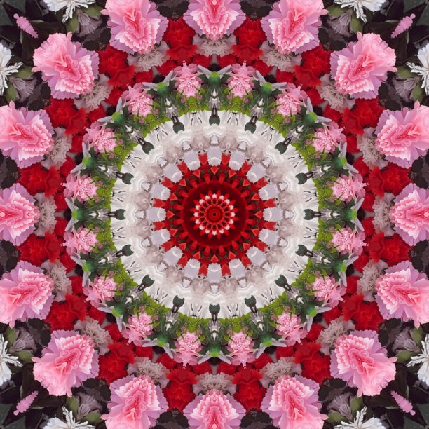 美丽的粉红色和红色花型抽象曼荼罗背景图像。家庭装饰和婚礼背景图像。纺织品，地毯，门垫和瓷砖背景图像打印。灵性和冥想背景图像图片下载