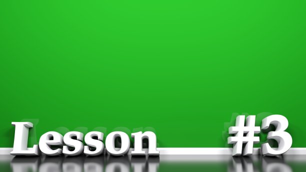 第3课在绿色墙背景- 3D渲染插图图片下载