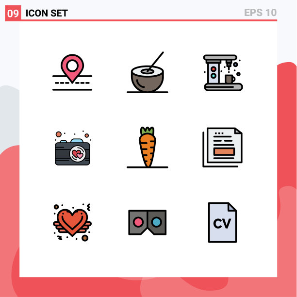 包9个创意填充线平色食品图片下载