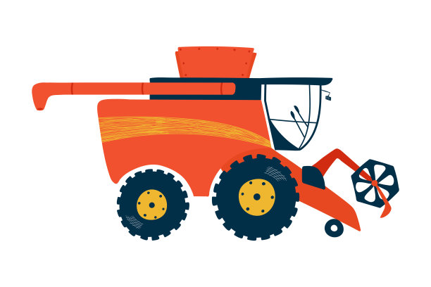 红色收割机孤立的白色背景在平面风格。图标儿童汽车的设计，儿童房间，服装，纺织品。矢量图图片下载