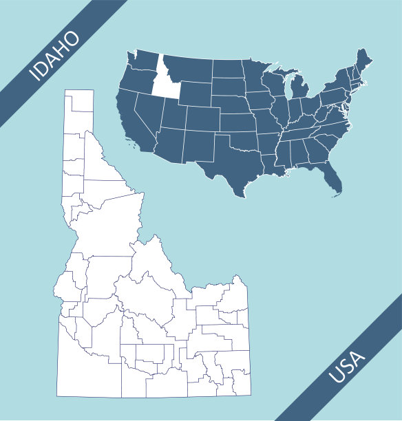 爱达荷县在美国地图上突出显示图片下载