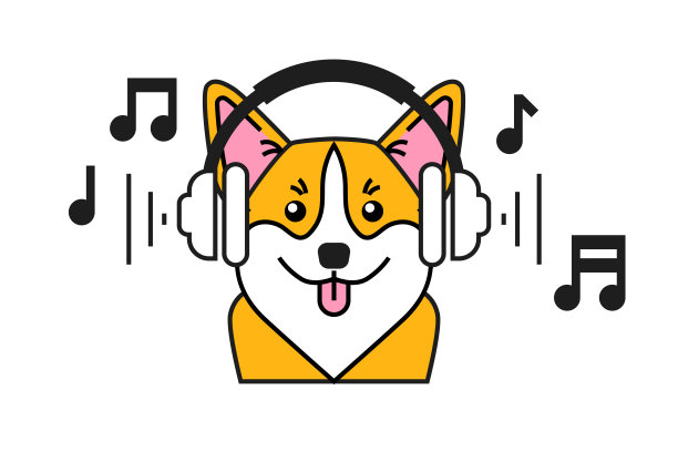 戴着耳机的威尔士柯基犬图片下载