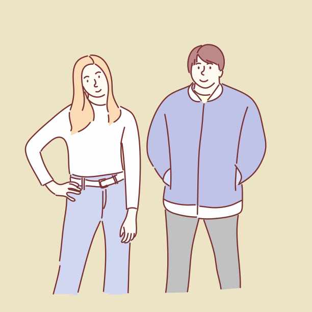 几张女人和胖男人的照片。手绘字符平面风格矢量。图片下载