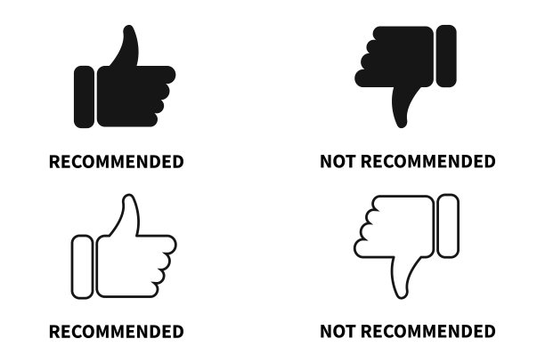 推荐和不推荐图标。矢量标签说明。图片下载