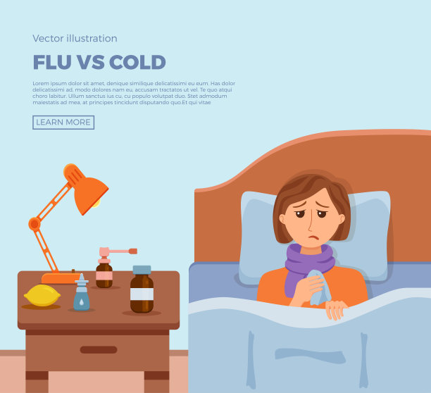 生病的女孩在床上有感冒的症状流感图片下载