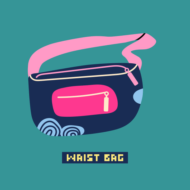 香蕉形腰带袋彩色腰袋。90年代的复古风格。孤立的矢量图。图片下载