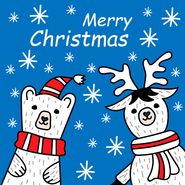 卡通圣诞贺卡与鹿和熊。圣诞节的象征。矢量插图。每股收益10图片下载