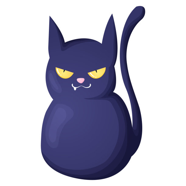 可爱的黑猫坐着可怕的口鼻。矢量字符在卡通风格。万圣节标志“u2013搞笑黑猫”。孤立在白色背景上。图片下载