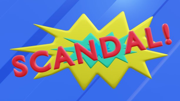 文字"丑闻"带有星形条纹背景。3 d渲染。图片下载