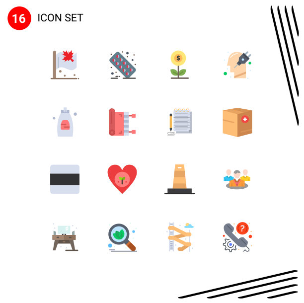 可编辑线包16个简单的平面颜色图片下载