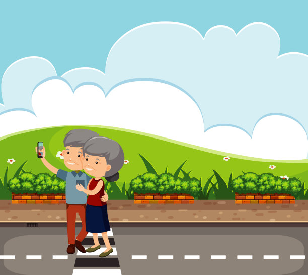 老人在公园自拍的场景图片下载