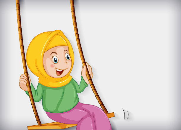 快乐的穆斯林女孩坐在秋千上图片下载