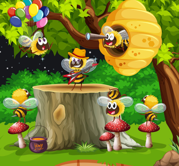 许多蜜蜂生活在花园中以蜂房为景图片下载