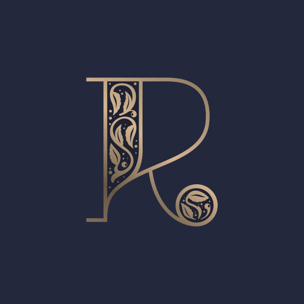 复古的R字母标志与优质装饰。经典衬线字体。图片下载