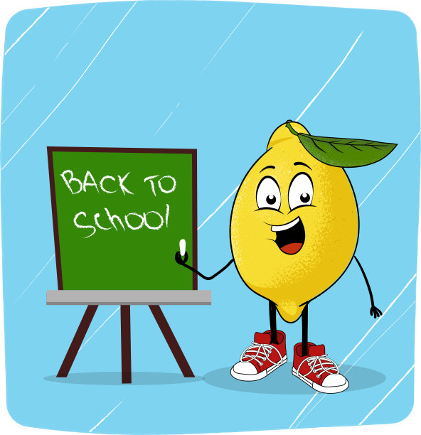 水果性格柠檬靠近学校的黑板图片下载