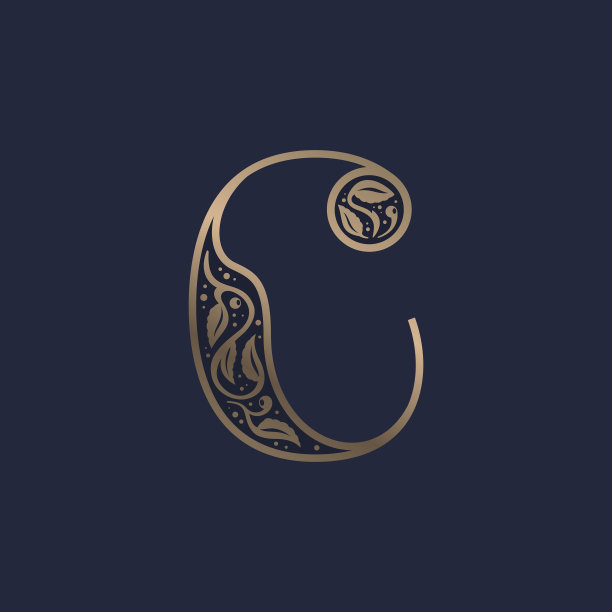 复古的C字母标志与优质装饰。经典衬线字体。图片下载