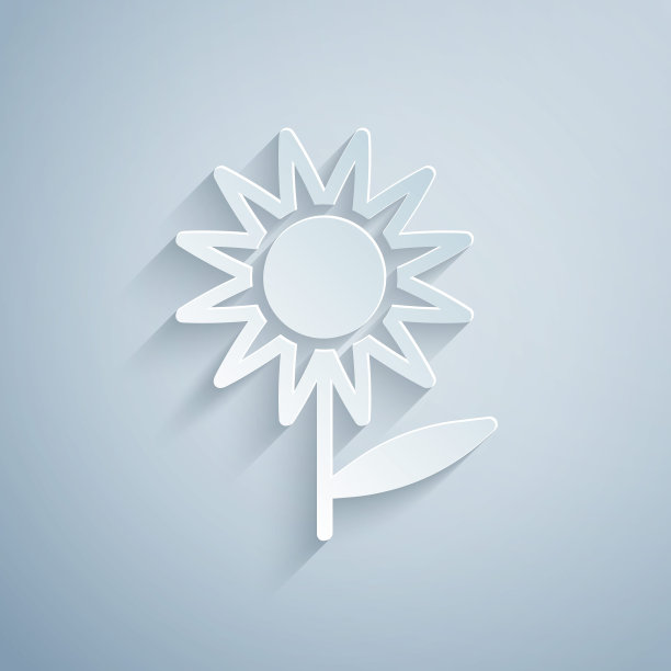 剪纸向日葵图标孤立在灰色背景。纸艺术风格。向量图片下载