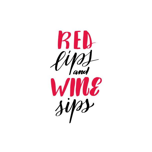 红唇和葡萄酒小口啜饮。伟大的矢量股票书法插图图片下载