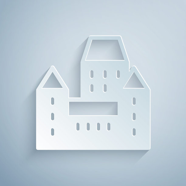 剪纸Chateau Frontenac酒店在魁北克市，加拿大图标孤立在灰色背景。纸艺术风格。向量图片下载