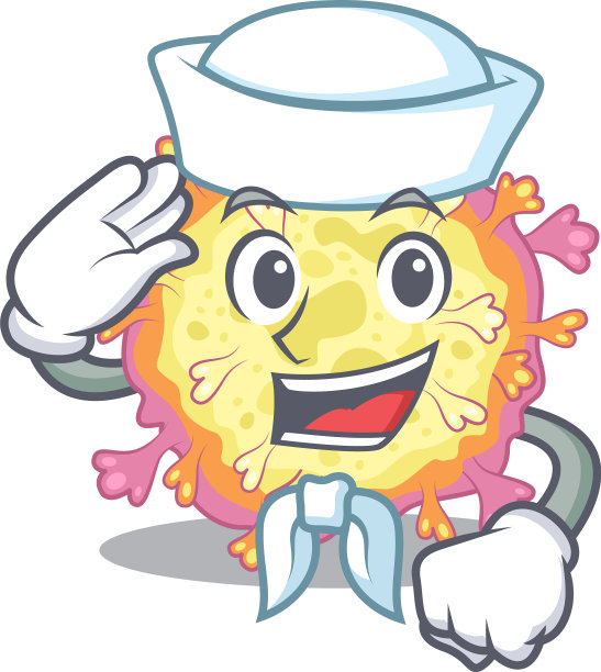 可爱的冠状病毒水手戴着白帽图片下载