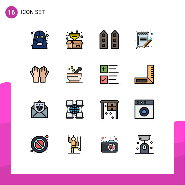 16主题平色填充线条和可编辑图片下载