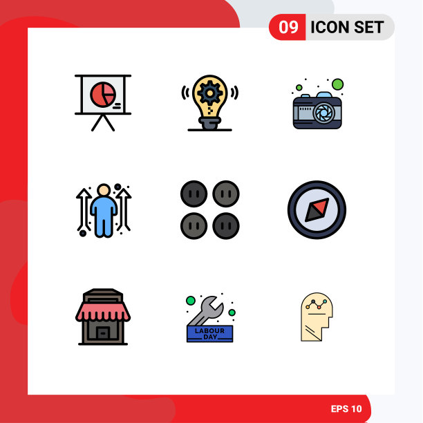 包装9个现代填充线和平色标志图片下载