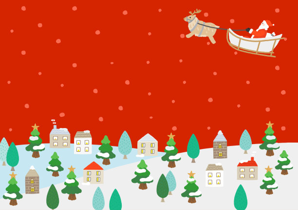 圣诞老人拉着雪橇，一座被雪覆盖的城市图片下载