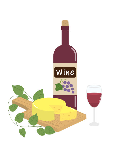 葡萄酒和奶酪插画图片下载