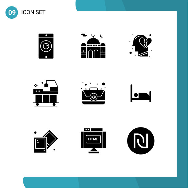 可编辑的线包9个简单的固体字形图片下载