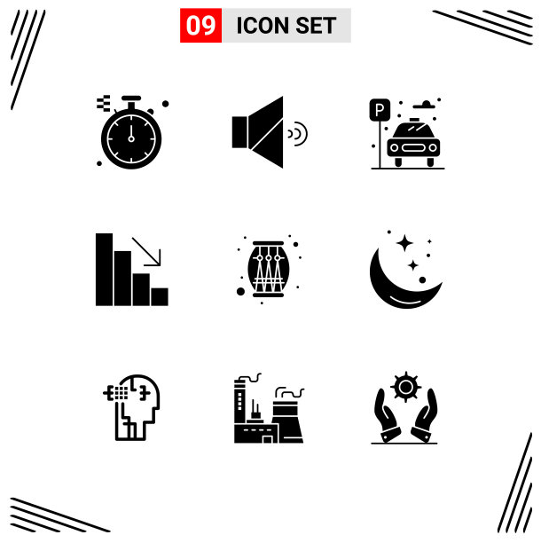 包9个创造性的固体符号月亮图片下载