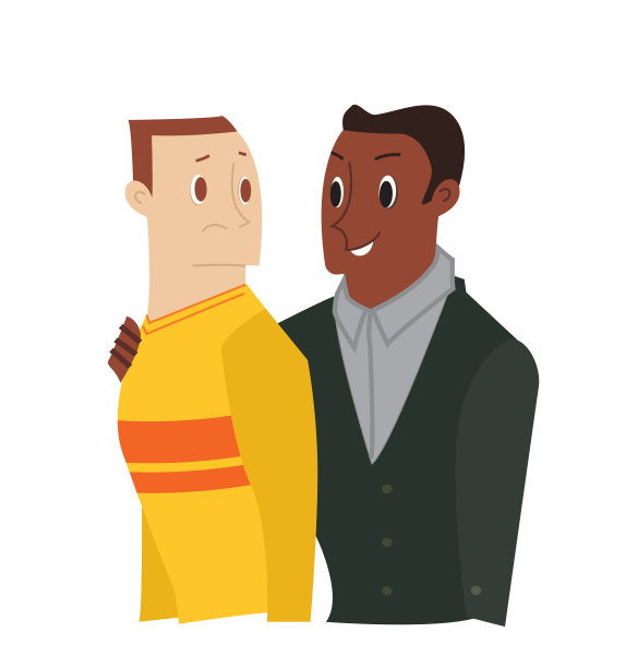 安慰朋友卡通。一个人安慰他孤立在白色背景上的悲伤的朋友。图片下载