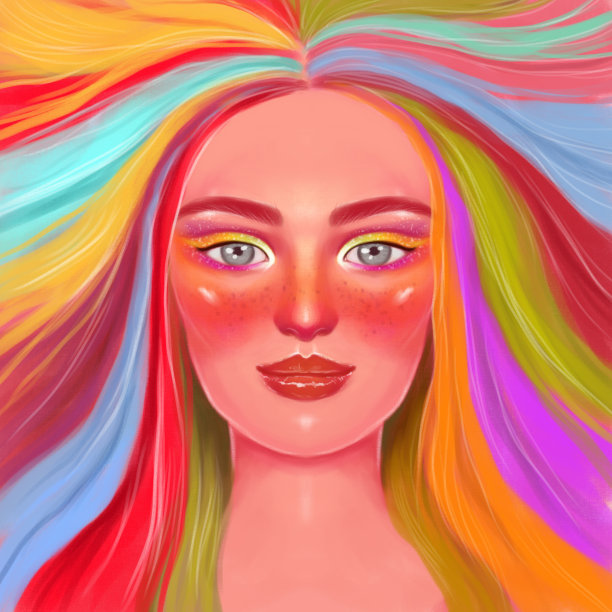 一个彩色头发女孩的肖像图片下载