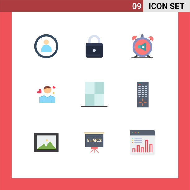 包装9个现代平面颜色的标志和符号图片下载