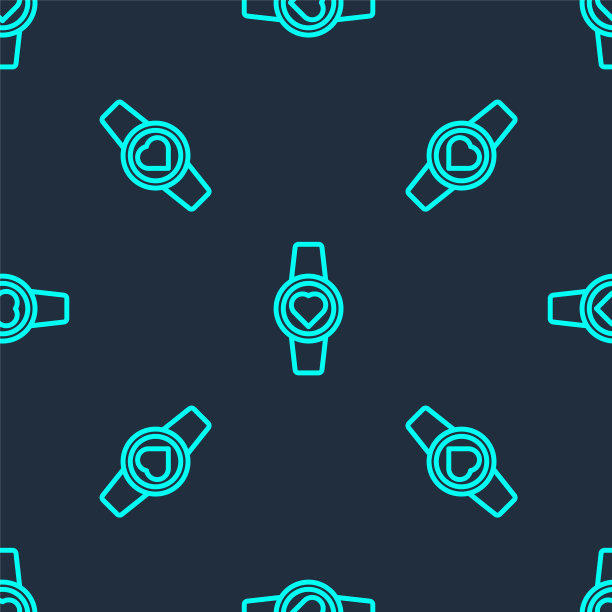 绿色线智能手表图标隔离无缝模式在蓝色背景。向量图片下载
