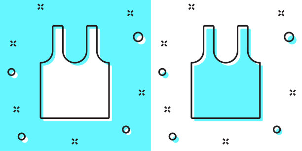 黑色线无袖t恤图标孤立在绿色和白色的背景。随机动态形状。向量图片下载