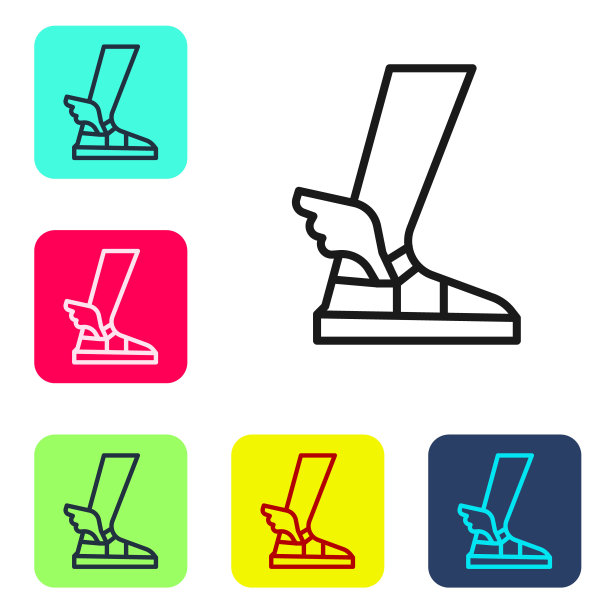 黑线爱马仕凉鞋图标孤立在白色背景。古希腊神赫尔墨斯。带翅膀的跑鞋。设置图标的颜色方形按钮。向量图片下载