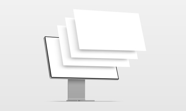 PC模型与空白线框图页。展示网页设计项目的概念图片下载