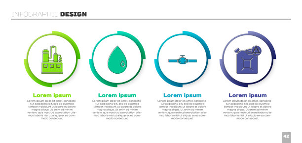 集石油工业厂房、油滴、工业管道阀门、生态燃油罐等。业务信息模板。向量图片下载