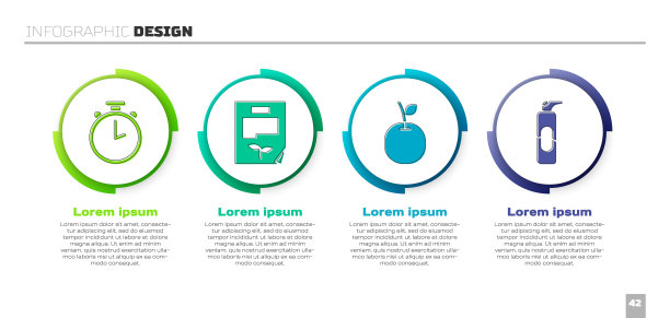 设置秒表，树叶文件，苹果和喷雾可以发胶。业务信息模板。向量图片下载