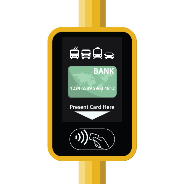 航站楼为客运卡。机场、地铁、公交、地铁票务终端机验证器。无线，非接触或无现金支付，射频识别nfc。平面风格的插图图片下载