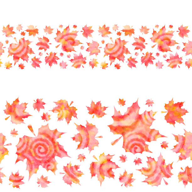 水彩橙色枫叶在白色的背景。无缝的边界。孤立在白色背景上。图片下载