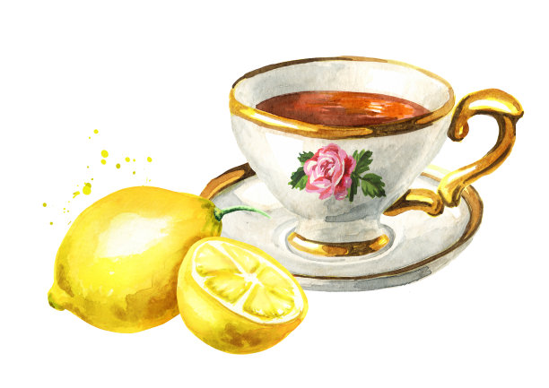 来杯柠檬茶。手绘水彩插图孤立的白色背景图片下载