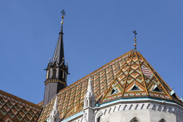 匈牙利布达佩斯，Mattias教堂，华丽的瓦片屋顶图片下载