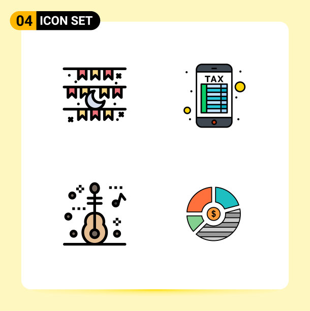 包4个创意填充线平色月亮图片下载